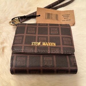 Steve Madden Dark Brown Logo wallet wristlet